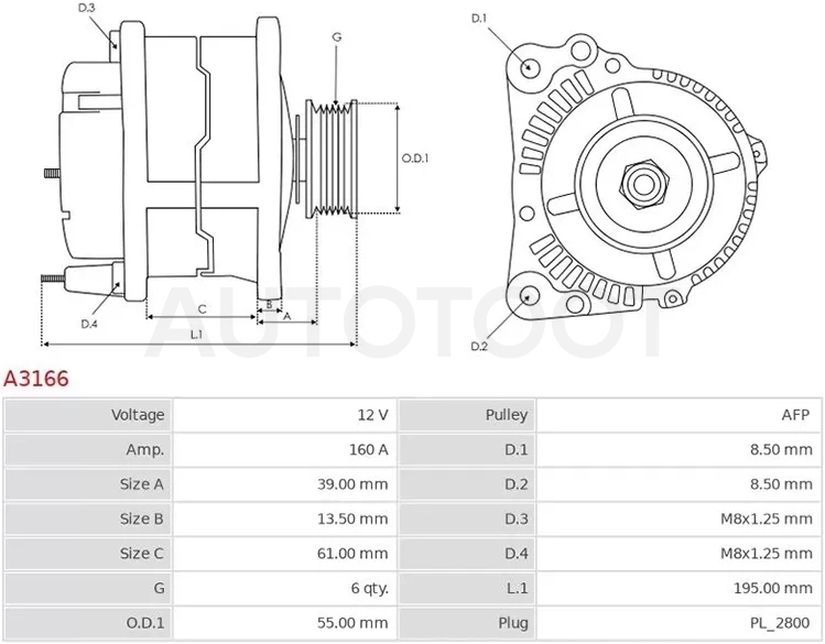 Генератор RENAULT CLIO/MEGANE/MODUS 1.5 04- 12V 160A - Артикул A3166 - Производитель AS-PL - Фото, Отзывы, Цены