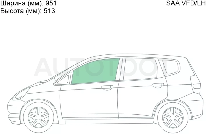 Стекло боковое опускное (Спереди/ Слева/ Цвет зеленый) Honda Fit 01-07 / Jazz 02-09