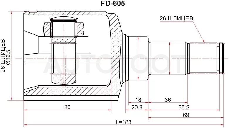 Шрус (Спереди/ Слева/ Внутр) Ford Transit 06-14 / Tourneo Connect 02-13 - Артикул FD605 - Производитель Sat - Фото, Отзывы, Цены