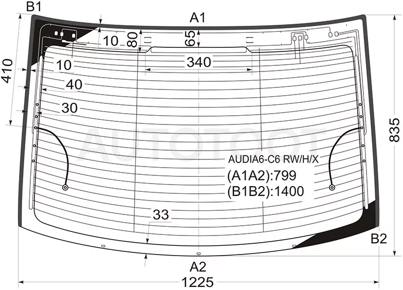 Стекло заднее (Цвет зеленый/ Обогрев/ Антенна/ Молдинг) Audi A6 04-10 / S6 06-11
