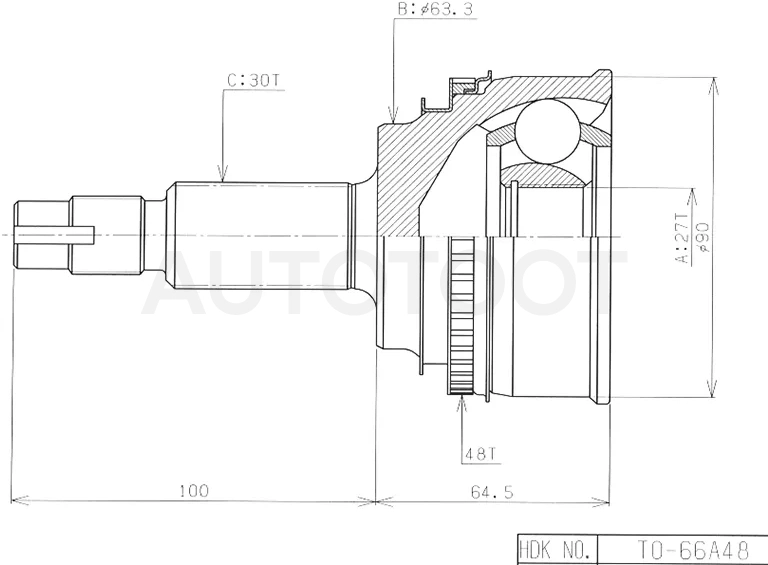 Шрус (Спереди/ Наруж) Lexus RX 97-03 / Toyota Camry (XV20,XV30) 96-06 / Harrier (XU10) 97-03 / RAV4 (XA30,XA40) 05-19 / Lexus ES 96-01 / Toyota Alphard (H20) 08-15 / Blade 06-12 / Camry 96-01 / Estima 06-16