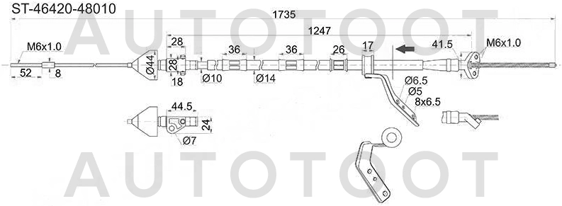Трос ручника правый 2WD -ST4642048010 Sat для TOYOTA HARRIER