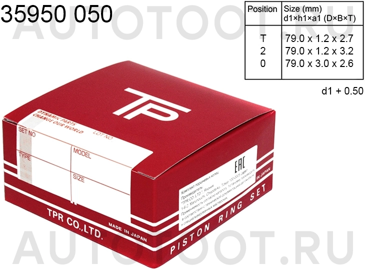 Кольца поршневые 0,50  1-4ZZ-FE (кмплект) -35950050 Tpr для TOYOTA COROLLA