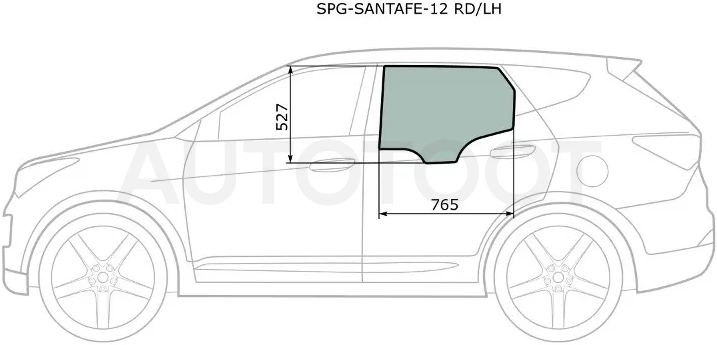 Стекло боковое опускное (Сзади/ Слева/ Цвет зеленый) Hyundai Santa Fe 12-19 / Grand Santa Fe 13-18