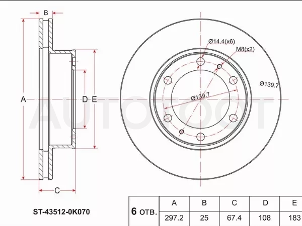 Диск тормозной (Перед) Toyota Hilux Pick Up 04- / Fortuner 04-15