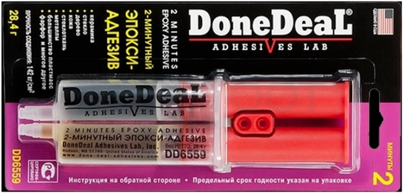 Клей эпоксидный адгезив DONE DEAL в шприце 2-мин 2-компонентный прозрачный