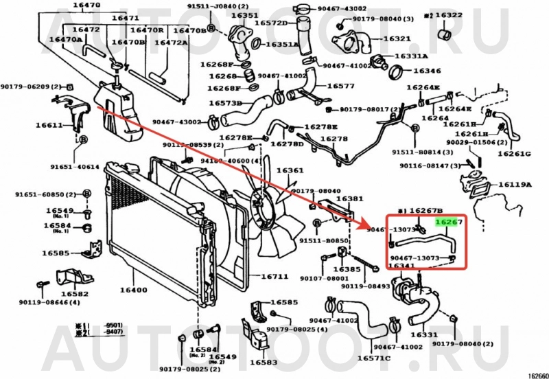 Шланг системы охлаждения 16267-66020 -  для TOYOTA LAND CRUISER