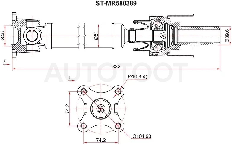Вал карданный перед MITSUBISHI PAJERO V73/V83/V93 00-07 МКПП - Артикул STMR580389 - Производитель Sat - Фото, Отзывы, Цены