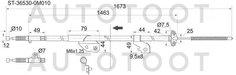 Трос стояночного тормоза задний правый (дисковые тормоза) -ST365300M010 Sat для NISSAN ALMERA, NISSAN PULSAR, NISSAN SUNNY