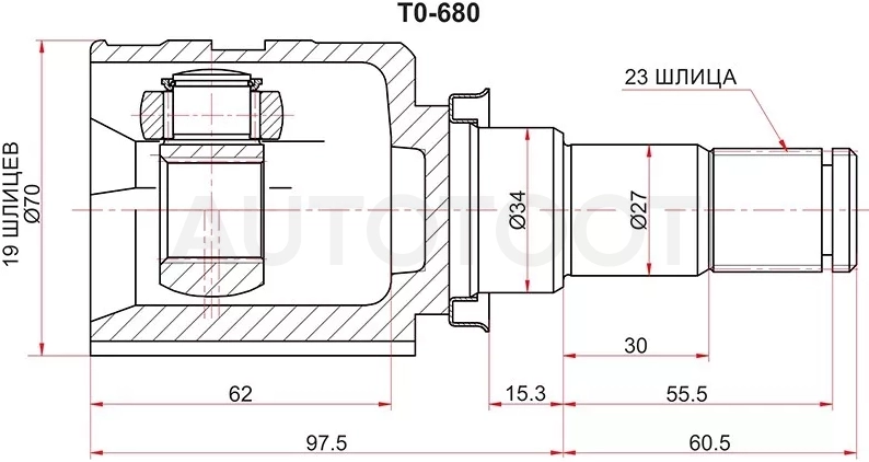 Шрус (Спереди/ Внутр) Toyota Vitz 05-20 / Belta 05-12 / Yaris 05-13 - Артикул TO680 - Производитель Sat - Фото, Отзывы, Цены