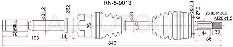 Привод в сборе FR RH RENAULT FLUENCE 10- 1.6 AКПП