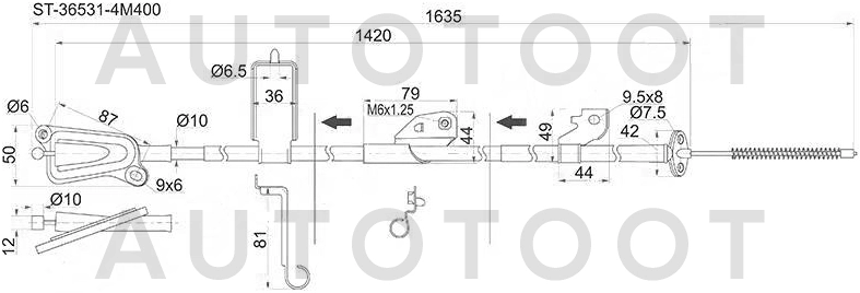 Трос ручноготормоза левый -ST365314M400 Sat для NISSAN SUNNY, NISSAN ALMERA, NISSAN BLUEBIRD SYLPHY