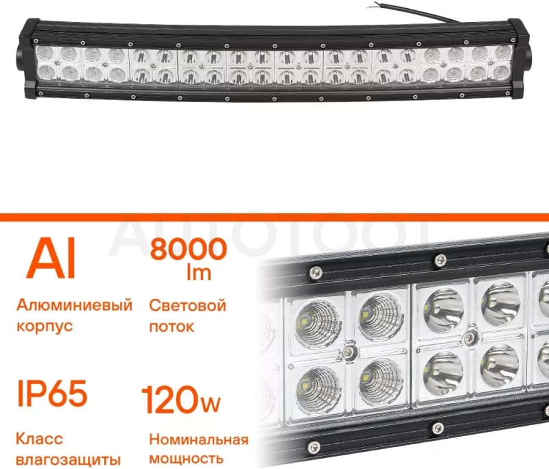 Фара (балка) светодиодная двухрядная изогн., 40LED, комбин. свет, 120Вт, 555х78х60мм, 12/24В, PRO