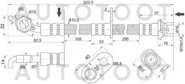 Шланг тормозной задний правый -ST9094702877 Sat для TOYOTA CAMRY, TOYOTA CAMRY GRACIA, LEXUS ES300
