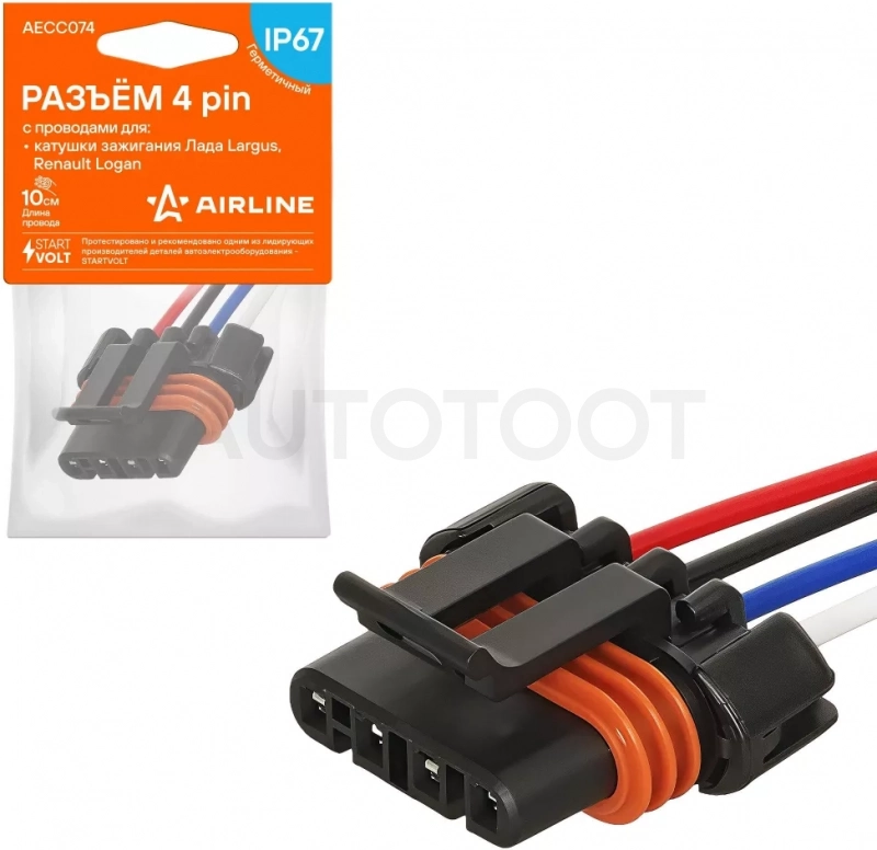 Разъём 4 pin с проводами для катушки зажигания Лада, Renault - Артикул AECC074 - Производитель Airline - Фото, Отзывы, Цены