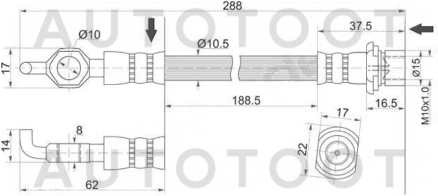 Шланг тормозной передний левый=правый 2WD -ST9094702904 Sat для TOYOTA LITE ACE NOAH