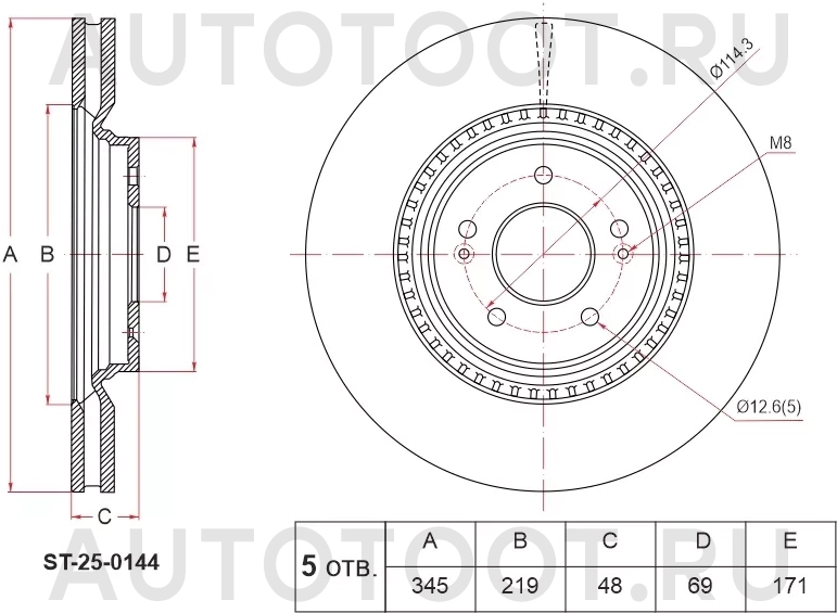 Диск тормозной (Спереди) Hyundai Santa Fe 20- / Sonata 19-23 - Артикул ST250144 - Производитель Sat - Фото, Отзывы, Цены