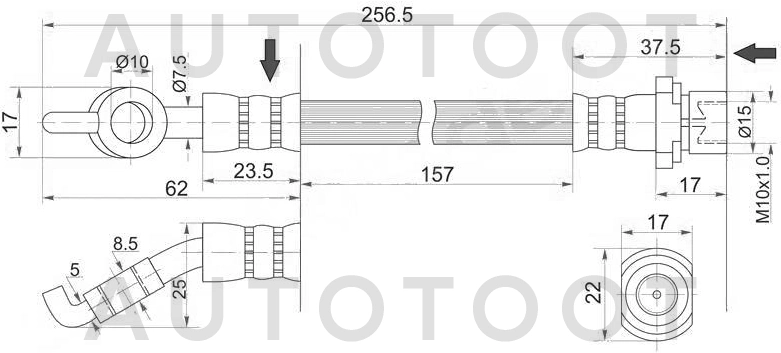 Шланг тормозной задний левый=правый -ST9094702C50 Sat для TOYOTA COROLLA, TOYOTA COROLLA FIELDER, TOYOTA OPA, TOYOTA VISTA, TOYOTA VISTA ARDEO, TOYOTA VOLTZ, TOYOTA WILL VS