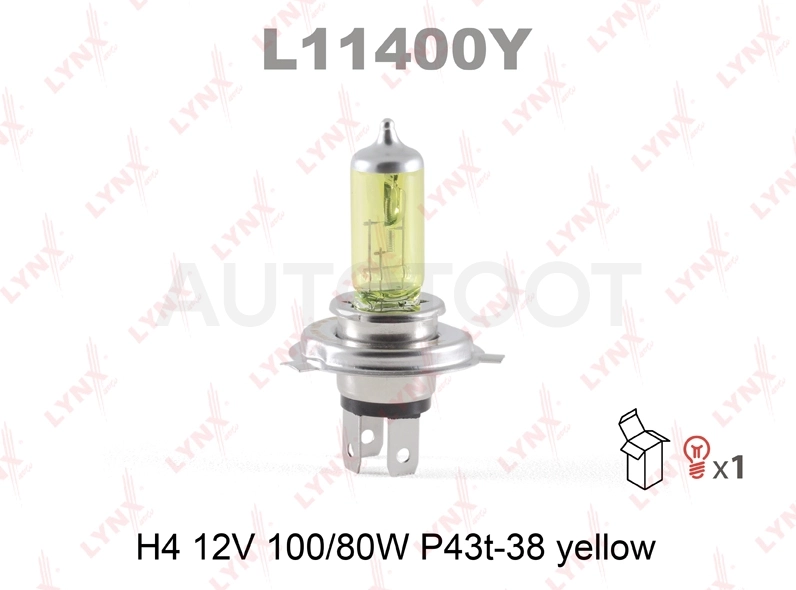 Лампа H4 12V 100/80W P43T-38 YELLOW LYNXauto