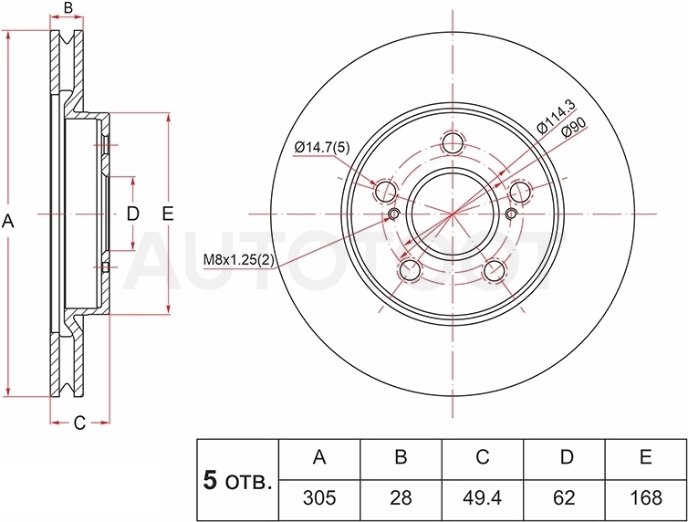 Диск тормозной передний -ST4351233150 Sat для TOYOTA CAMRY, TOYOTA RAV4