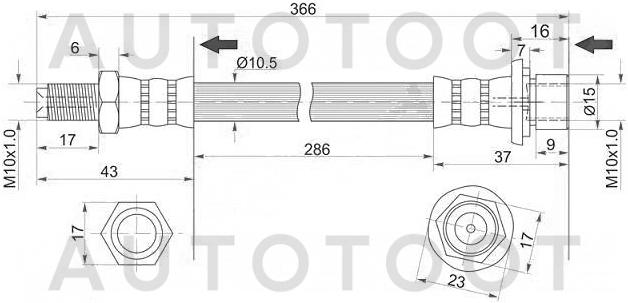 Шланг тормозной задний промежуточный 365мм -ST9094702F27 Sat для TOYOTA LAND CRUISER