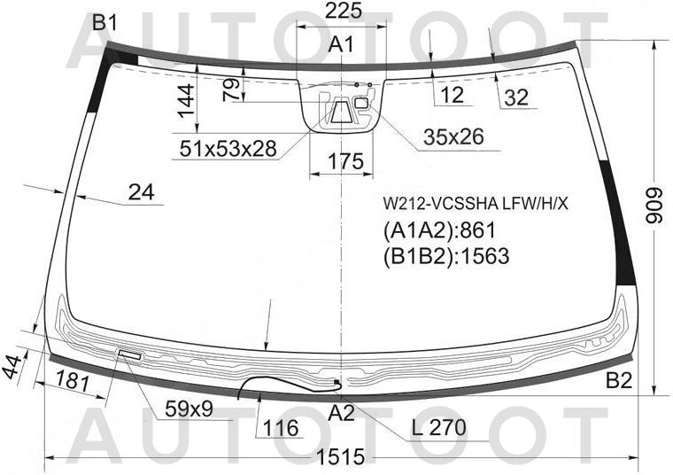 Стекло лобовое с обогревом щеток в клей -  для MERCEDES E-CLASS