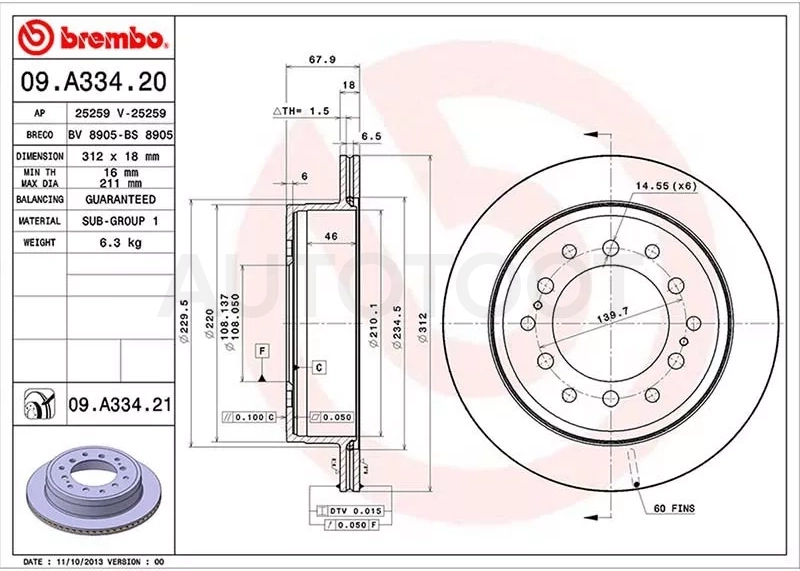 Диск тормозной (Сзади) Toyota Land Cruiser Prado (J120,J150) 02-20 / Lexus GX 09-19 / Toyota 4Runner 09-24 / FJ Cruiser 05-18 / Fortuner 15