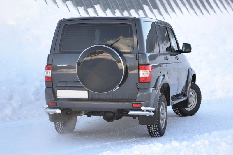 UAZ Patriot 2014-  Защита заднего бампера двойная угловая Ø63/51мм (НПС) - Артикул 05020302 - Производитель PT Group - Фото, Отзывы, Цены
