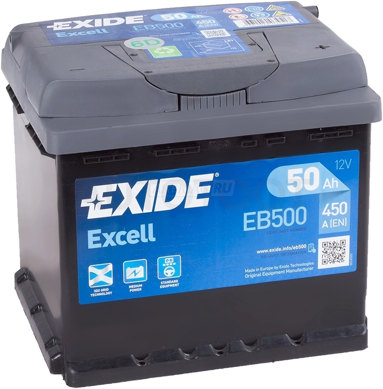 Аккумулятор EXIDE 50Ah 450A обратная полярность(-+)