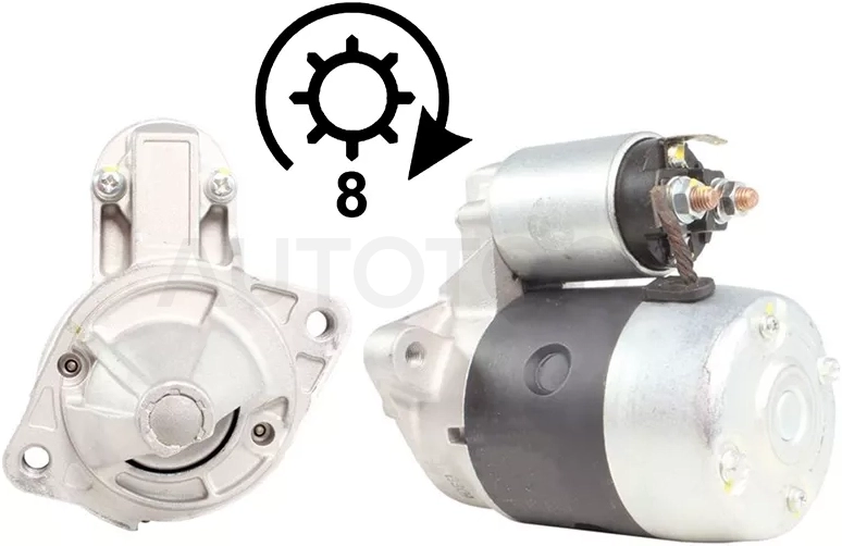 Стартер Hyundai Elantra 00-09 / Mitsubishi Delica 94-07 / L200 96-05 / Lancer 76-91 / Pajero 91-00 / Hyundai Accent 94-99 / Coupe 96-01 / Kia Joice 00-04 / Mitsubishi Chariot 83-97 / Eclipse 89-97 / Eterna 88-92 / Galant 83-96 (0,9 kW/ Z=8)