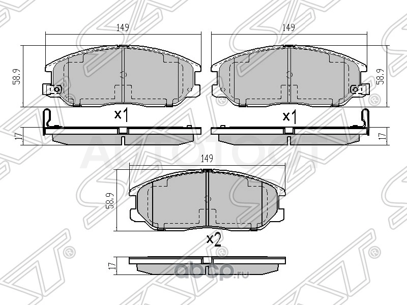Колодки тормозные передние (тип 2) -ST48130090A2 Sat для SSANGYONG ACTYON, SSANGYONG REXTON