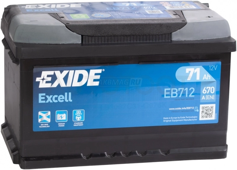 Аккумулятор EXIDE 71Ah 670A обратная полярность(-+)