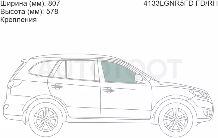 Стекло боковое опускное (Спереди/ Справа/ Цвет зеленый/ Крепления) Hyundai Santa Fe 05-12
