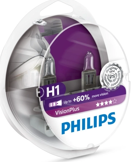 Лампа H1 комплект 2шт Philips 12V 55W P14,5s Vision Plus +60%