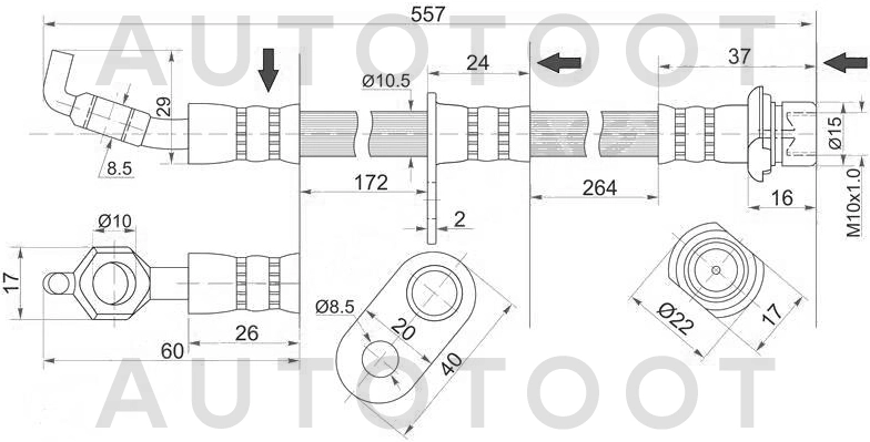 Шланг тормозной передний левый -JBH0112 Just Drive для TOYOTA CALDINA, TOYOTA CARINA, TOYOTA CARINA E, TOYOTA CORONA, TOYOTA CORONA PREMIO, TOYOTA IPSUM, TOYOTA NADIA, TOYOTA PICNIC