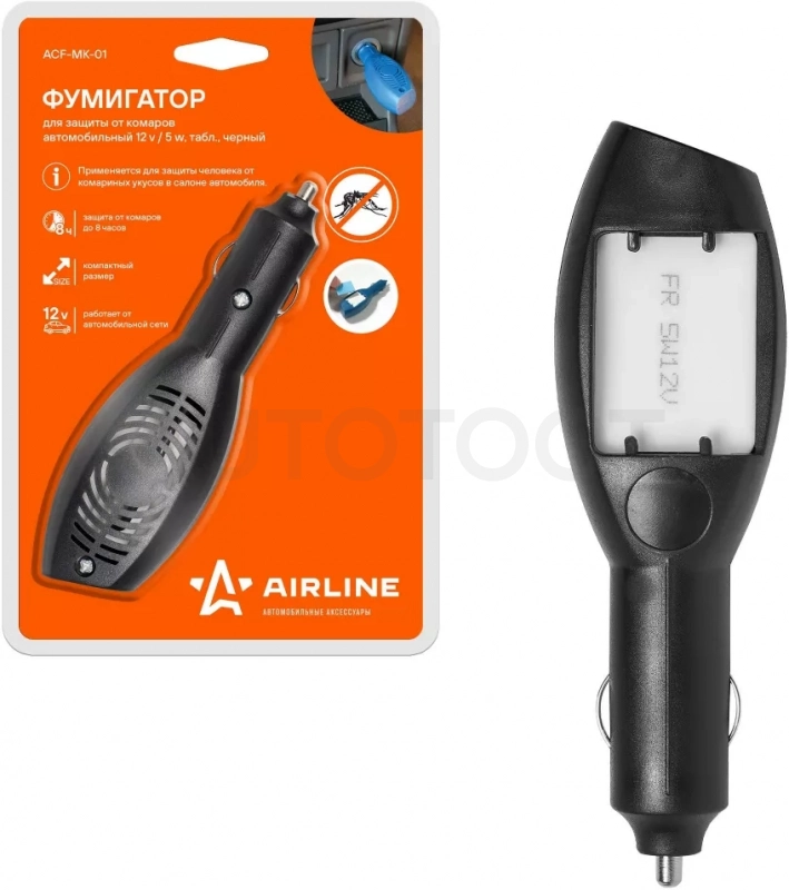 Фумигатор для защиты от комаров, автомобильный 12V/5W, табл., черный - Артикул ACFMK01 - Производитель Airline - Фото, Отзывы, Цены