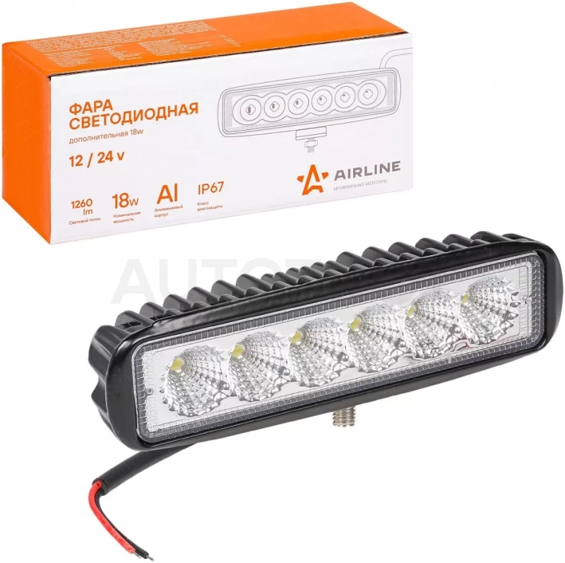 Фара светодиод. прямоугольная, 6LED, рассеянный свет, 18Вт, 157х42х40мм, 12/24В, PLUS - Артикул ALED005 - Производитель Airline - Фото, Отзывы, Цены