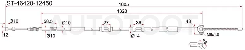 Трос ручника TOYOTA Corolla/Sprinter 92-02 RH - Артикул ST4642012450 - Производитель Sat - Фото, Отзывы, Цены