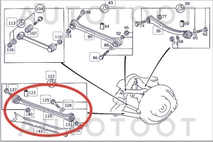 Рычаг задний продольный левый=правый -STA1243500129 Sat для MERCEDES E-CLASS, MERCEDES C-CLASS, MERCEDES CLK-CLASS