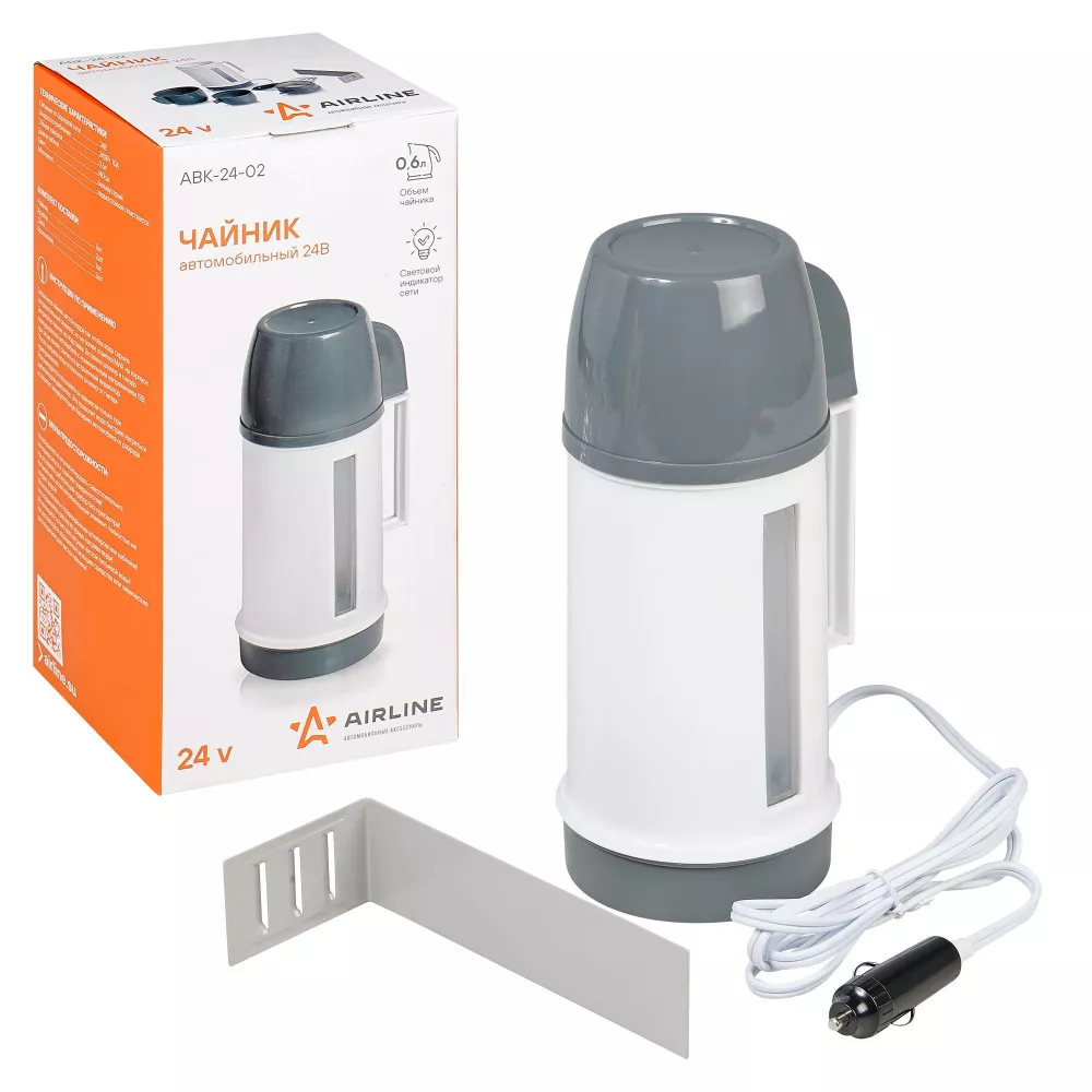 Чайник автомобильный 24В белый/серый пластик - Артикул ABK2402 - Производитель Airline - Фото, Отзывы, Цены 