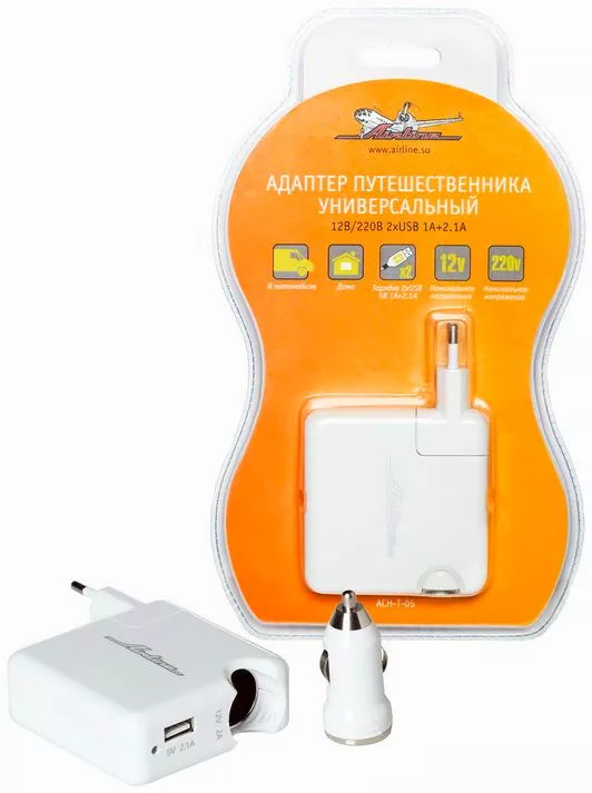 Адаптер путешественника универсальный 12В/220В 2хUSB 1A+2.1A - Артикул ACHT05 - Производитель Airline - Фото, Отзывы, Цены 