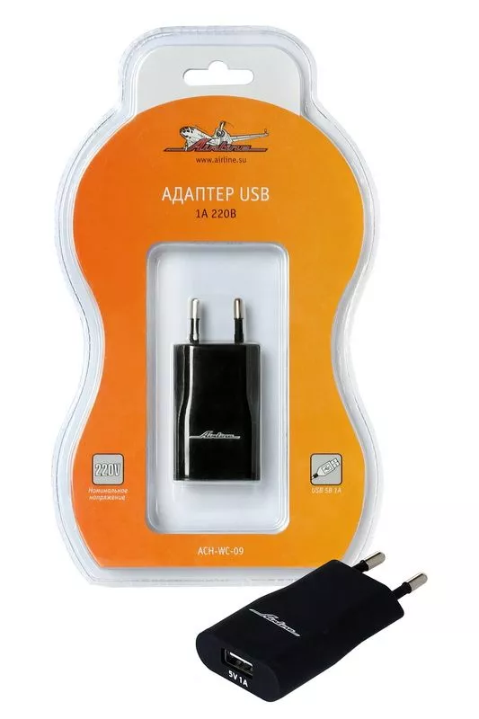Адаптер USB 1A 220В - Артикул ACHWC09 - Производитель Airline - Фото, Отзывы, Цены 
