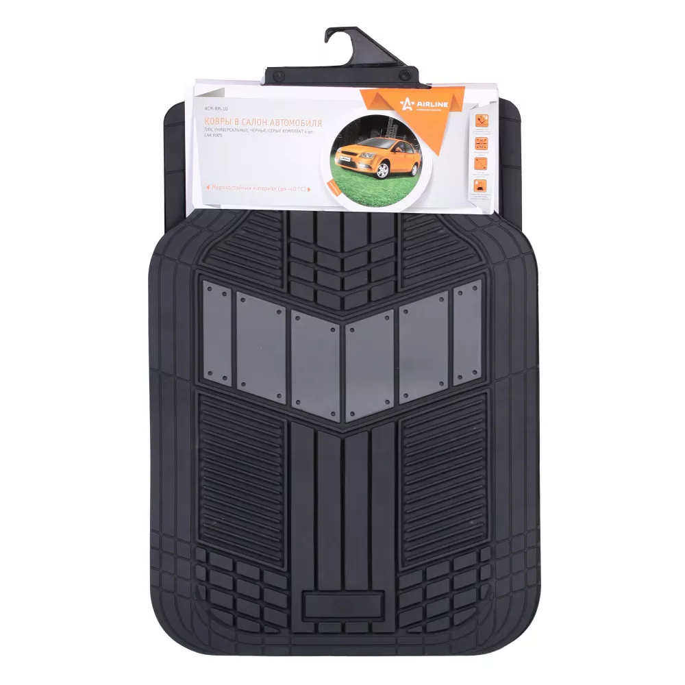 Ковры в салон, ПВХ, универсальные, черные/серые, компл. 4 шт.() - Артикул ACMRM10 - Производитель Airline - Фото, Отзывы, Цены 