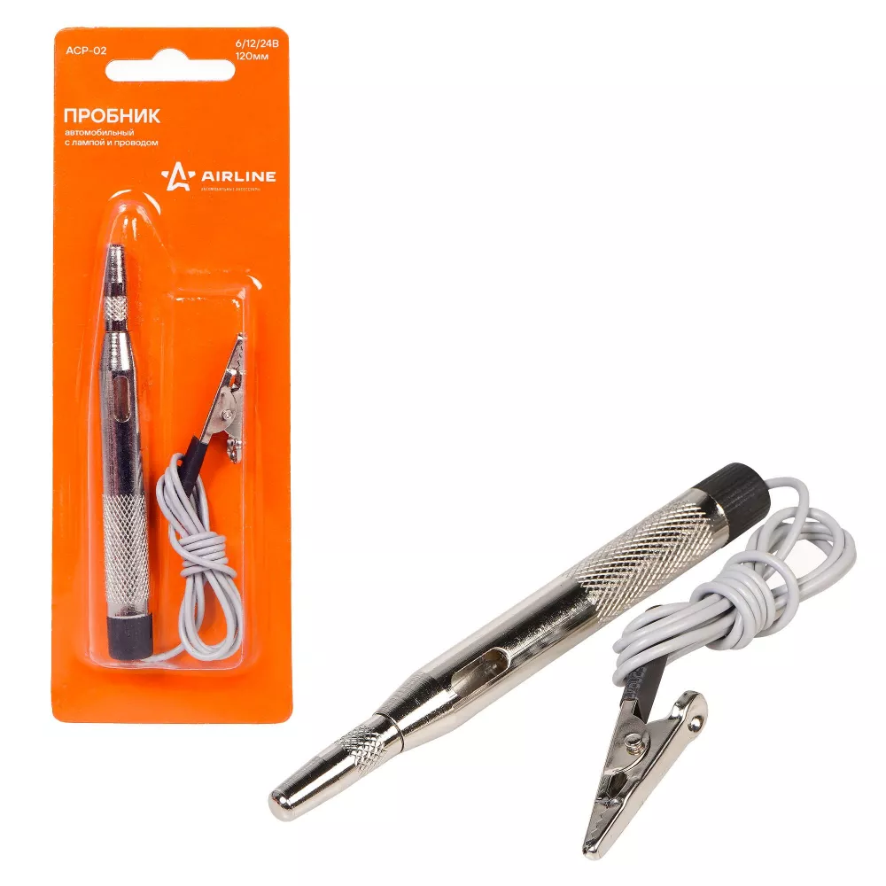Пробник автомобильный с лампой и проводом металл 6/12/24В 110мм - Артикул ACP02 - Производитель Airline - Фото, Отзывы, Цены 