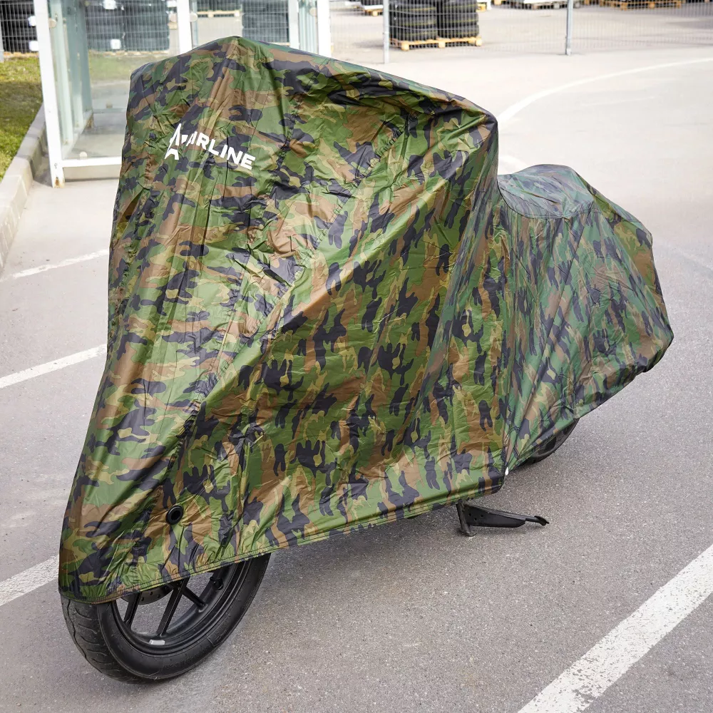 Чехол-тент на мотоцикл защитный S (195х100х120см), люверс под замок, летний камуфляж - Артикул ADMC007 - Производитель Airline - Фото, Отзывы, Цены 
