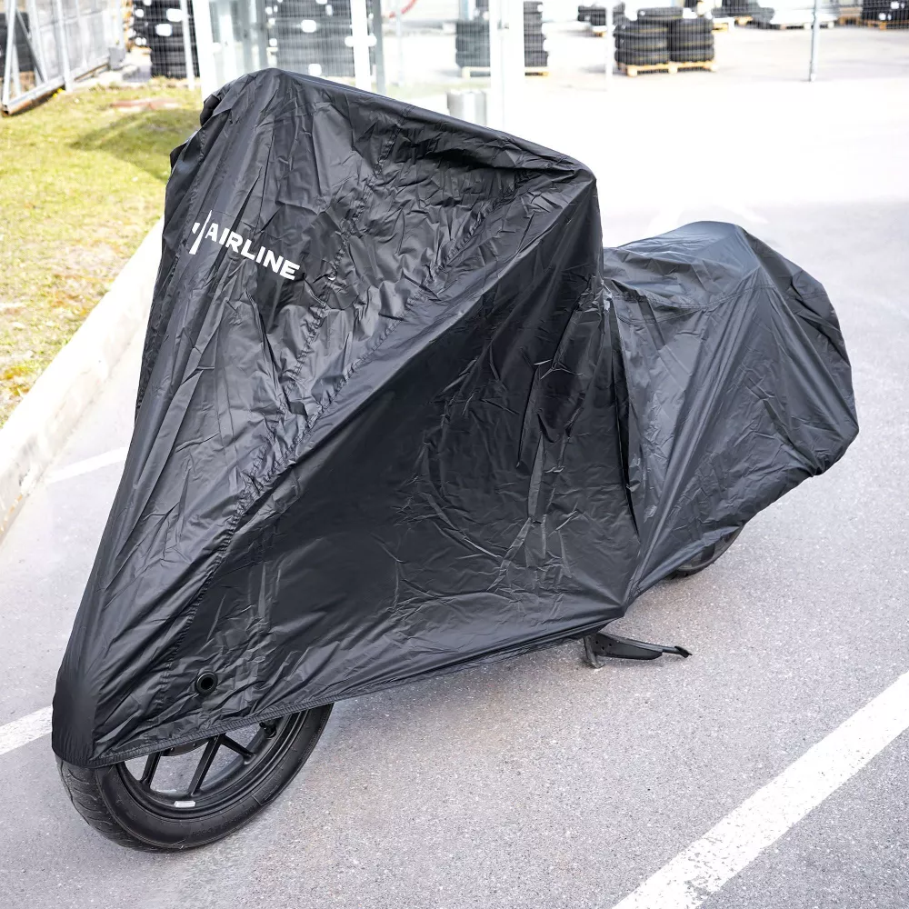 Чехол-тент на мотоцикл защитный L (250х100х120см), люверс под замок, черный - Артикул ADMC012 - Производитель Airline - Фото, Отзывы, Цены 