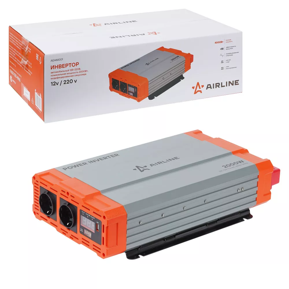 Инвертор автомобильный 12В-220В, 2000 Вт - Артикул AEAM001 - Производитель Airline - Фото, Отзывы, Цены 