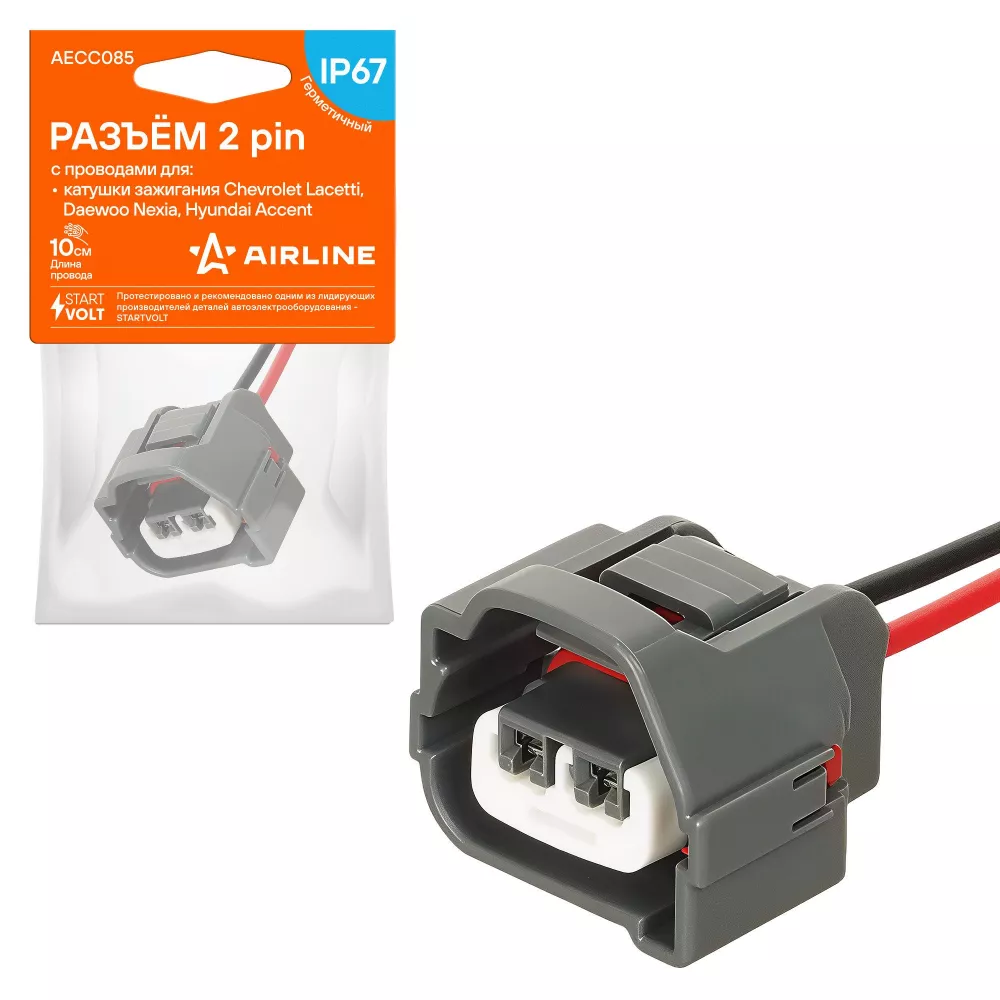 Разъём 2 pin с проводами для катушки зажигания Chevrolet, Daewoo, Hyundai - Артикул AECC085 - Производитель Airline - Фото, Отзывы, Цены 