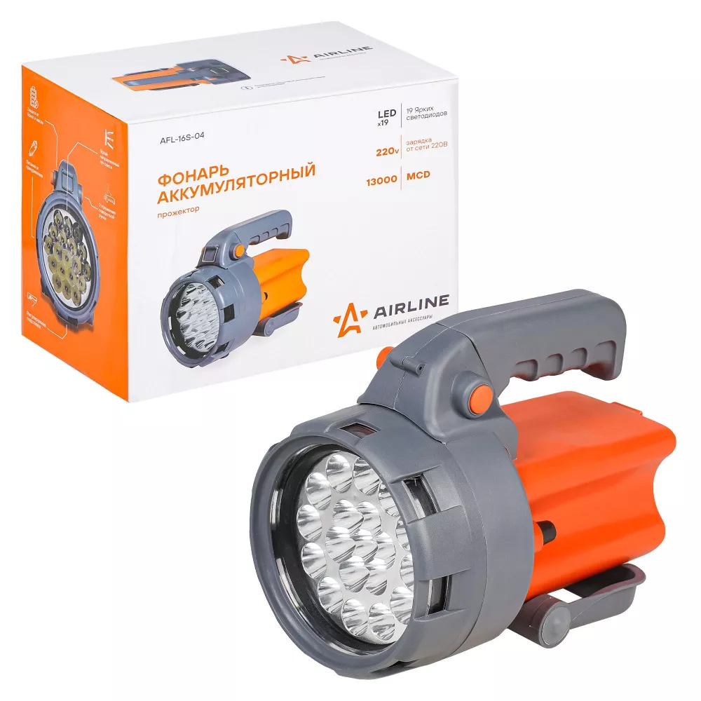Фонарь аккум. прожектор LEDx19 со встроенной батареей - Артикул AFL16S04 - Производитель Airline - Фото, Отзывы, Цены 