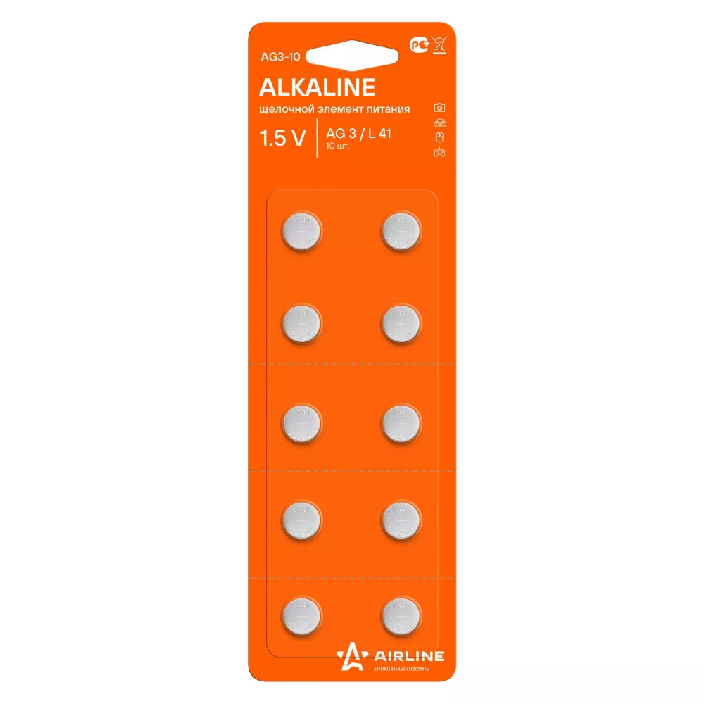 Батарейка AG3/LR41 щелочная 10 шт. - Артикул AG310 - Производитель Airline - Фото, Отзывы, Цены 